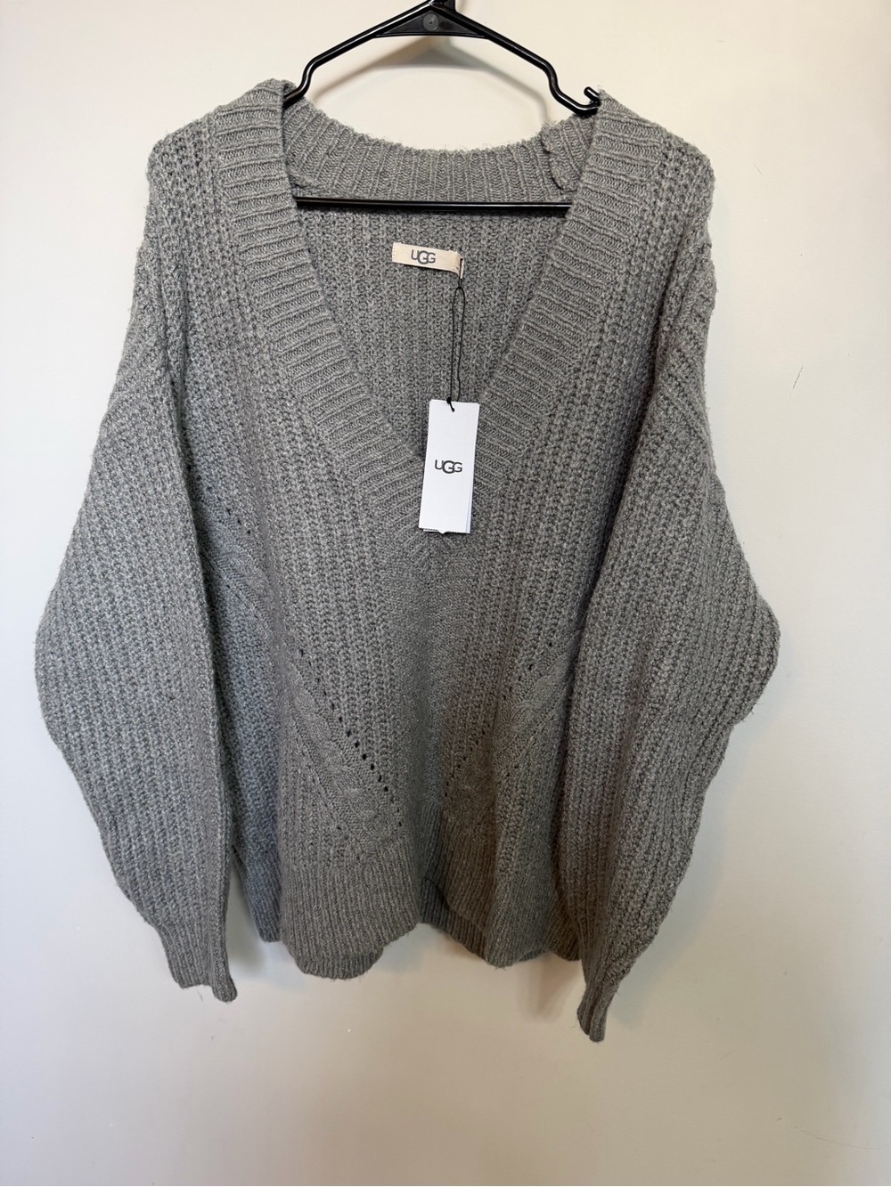 UGG Women's Light Gray V-Neck Chunky Knit Sweater